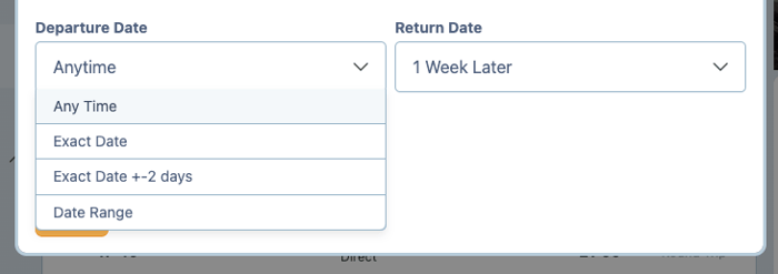 Screenshot showing how to adjust dates for flight price tracking
